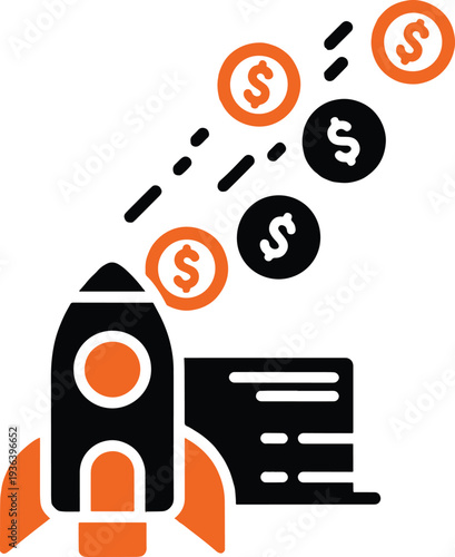 Financial Launch: A stylized illustration depicting a rocket soaring upwards, trailing dollar coins, symbolizing financial growth, investment, and progress.