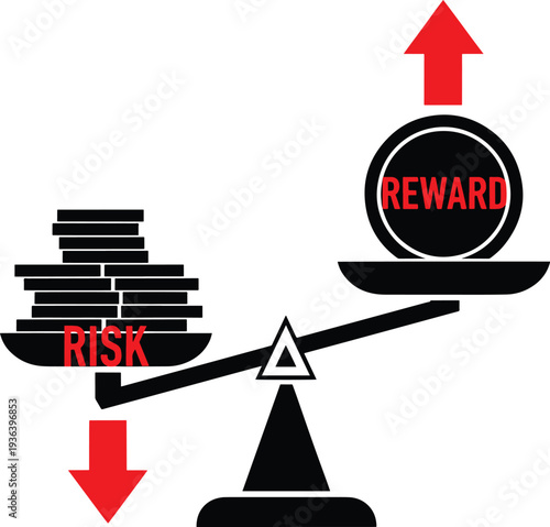 Risk vs. Reward: A visual representation of the inherent balance between risk and reward in life, where the scale tips between potential gain and possible loss.