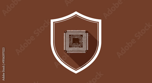 Shield Icon with Processor Chip Inside.