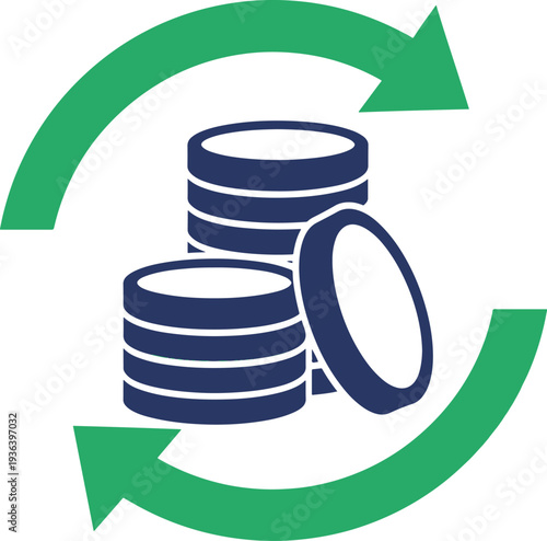 Financial Ecosystem: A visual representation of financial growth and sustainability, with stacks of coins enclosed within a cycle of arrows.