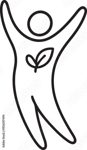 Healthy Lifestyle Human Leaf Icon – Wellness Eco Fitness Outline Vector Symbol