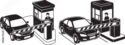 Cars at a toll booth with a barrier gate, illustrating traffic control, payment, and transportation systems.