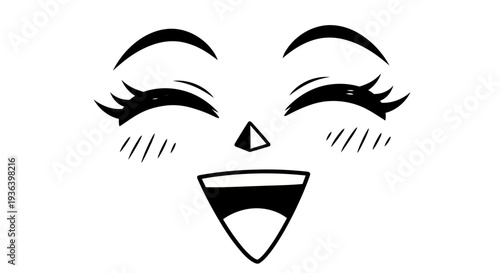 A smiling face with closed eyes and blush cheeks illustrated