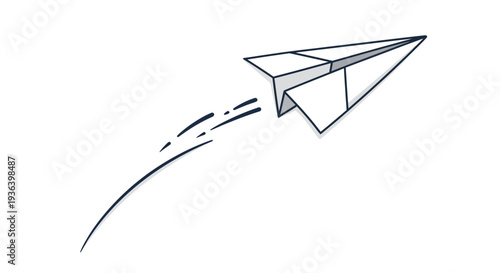 A paper airplane flies through the air with motion lines behind it