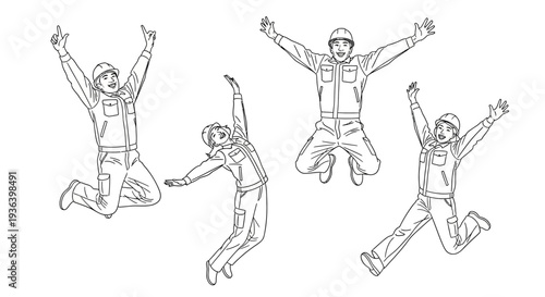 People jumping with joy in an outdoor setting with happy expressions