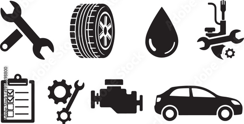 Car maintenance and repair service icons and tools