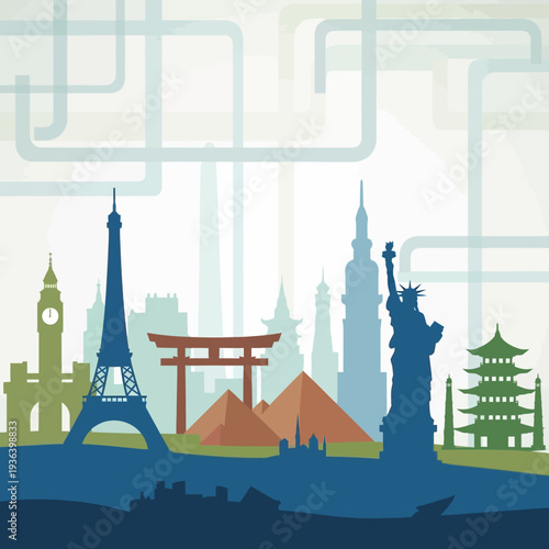Global Landmarks Skyline Silhouette: Travel & Tourism Icons