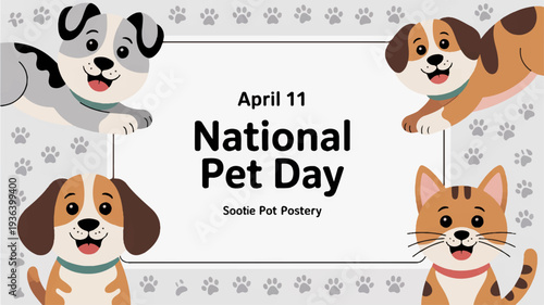 National pet day celebration with happy dogs and cat april 11th sweet pet portrait