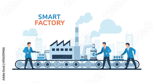 Vector illustration of smart factory with workers