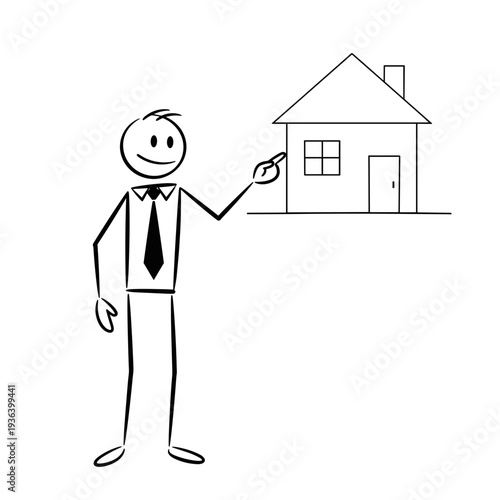 Real estate agent presenting house design concept for clients in modern office