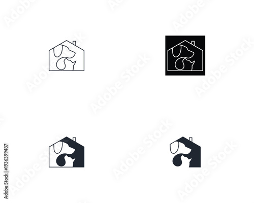Dog and cat logo design template vector, line of pet logo design suitable for pet shop, store, cafe, business, hotel, veterinary clinic, Domestic animal vector illustration logotype, sign, symbol