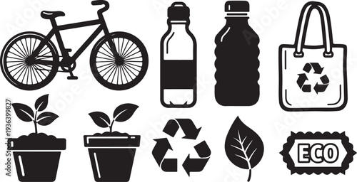 Eco friendly living icons for sustainable lifestyle and environment