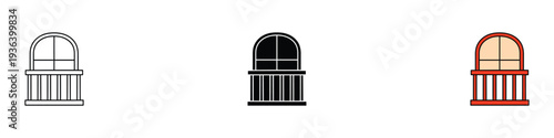 Balcony icon set. Residential architecture and building exterior symbol. Vector Illustration.