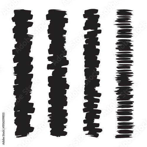 Abstract black brush strokes set isolated on transparent background for design elements