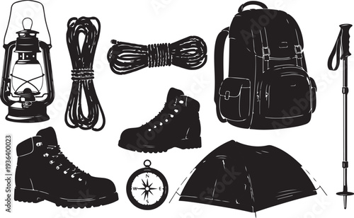 Camping gear and equipment for outdoor adventure travel