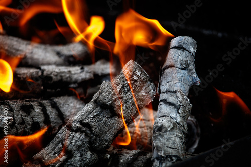 Close-up of burning charcoal as background