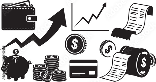 Financial icons and symbols for business and money management
