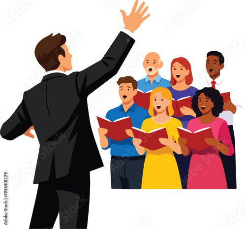 Music Conductor Conducting Orchestra Full Body featuring Maestro with Baton Orchestrating Symphony Performance for Classical Music Concert Graphic Design