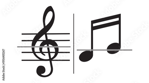 G-clef on a musical staff next to a beamed pair of eighth notes illustrating music notation symbols for composition and melody.