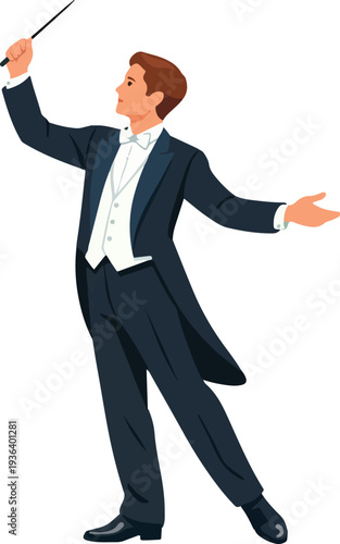 Choir Conductor Conducting Music Performance Full Body featuring Maestro Directing Vocal Ensemble for Choral Concert and Symphony Graphic Design