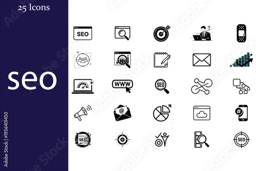 SEO & Digital Marketing Line Icons Set – Search Engine Optimization, Analytics, Backlinks, Target, Email Marketing & Web Growth Icons