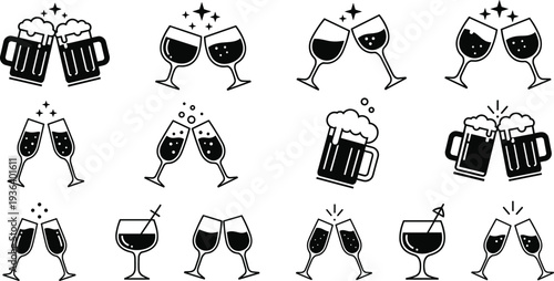 beer, wine, cheers, toast, alcohol, drink, beverage, celebration, party, bar, pub, glass, mug, alcohol icons, drinking, festive, nightlife, brewery, cocktail, clinking