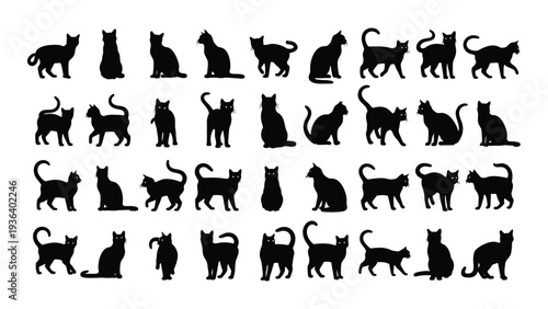 Collection of black cat silhouettes in various poses