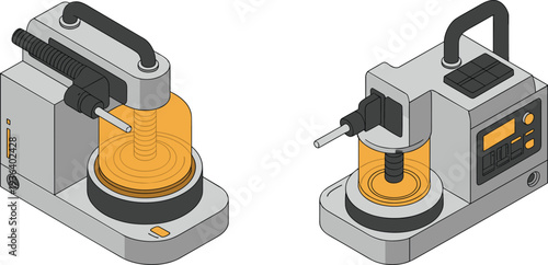 Industrial press machine isometric vector illustration, hydraulic press equipment, metal forming machine, factory manufacturing technology concept