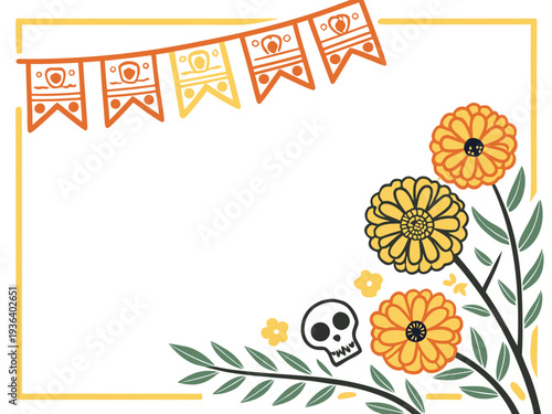 Día de los Muertos poster set, day dead with skull on white background. Halloween costume. Cartoon vector illustration. Holiday Muertos