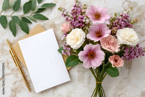 Floral bouquet with blank card for greetings