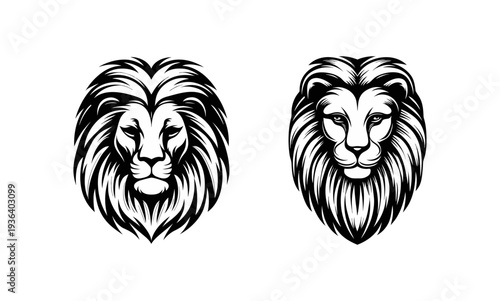 Lion Head Vector Illustration, King of the Jungle Portrait Set
