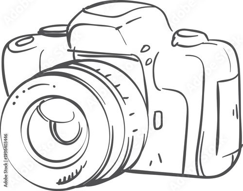 Professional photo camera sketch. Hand drawn device