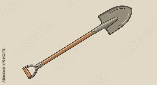 Garden digging shovel tool with wooden handle illustration