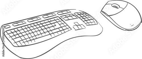 Computer keyboard and mouse hand drawn doodle icon