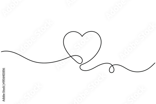 Love shape single line art illustration isolated on white background for wedding and romance