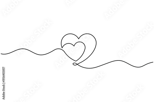 Love shape single line art illustration isolated on white background for wedding and romance