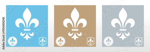 Colored set of royal lily . Heraldic sign, logo, design element, decoration. Graphic vector pattern