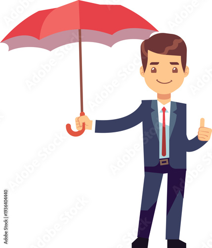 Businessman hold umbrella. Insurance protection cartoon icon
