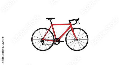 Red bicycle with black wheels and handlebars