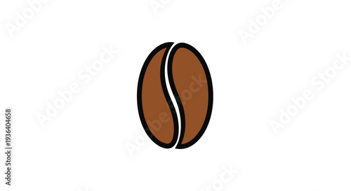 A brown coffee bean with a white line on a pure illustration