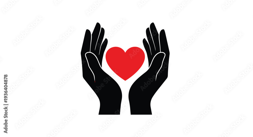 Obraz premium A pair of hands cradling a red heart symbol on a pure