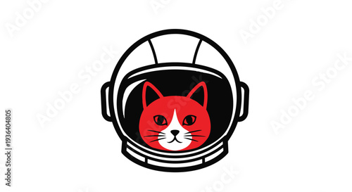 A cartoon red cat wearing a white astronaut helmet on isolated with a black visor and ears visible