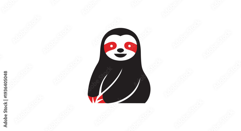 Obraz premium Cute cartoon sloth with red eyes and black fur standing