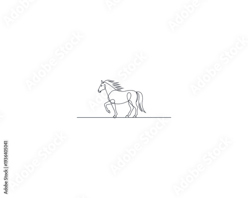 Minimalist Single continuous Line Running Horse Logo, Elegant Modern Equestrian Outline Design on White Background, Continuous one line drawing of Galloping horse line art drawing vector illustration