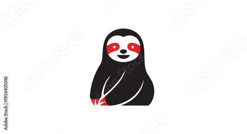 Cute cartoon sloth with red eyes and black fur standing