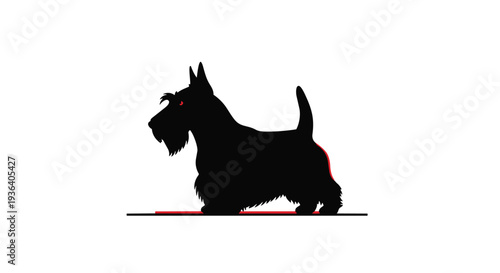 Black silhouette of a standing scottish terrier dog on a thin red line