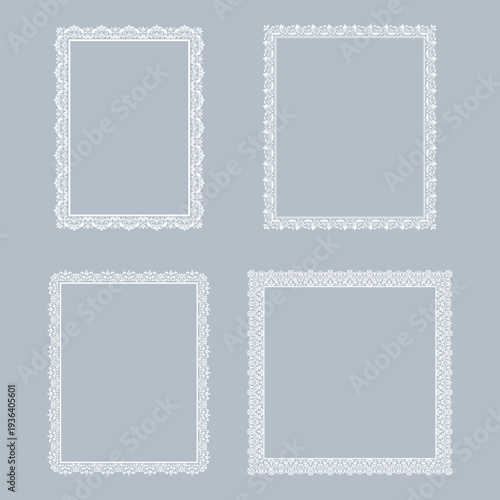 Set of decorative frames Elegant vector element for design in Eastern style, place for text. Floral gray and white frames. Lace illustration for invitations and greeting cards