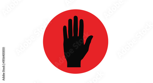 A black hand silhouette inside a red circle