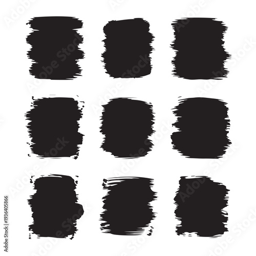 Nine black textured squares arranged in grid pattern isolated on transparent background