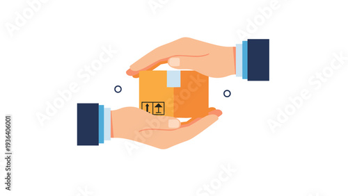 Two professional hands carefully holding a small cardboard box representing secure shipping, package protection, and customer care.